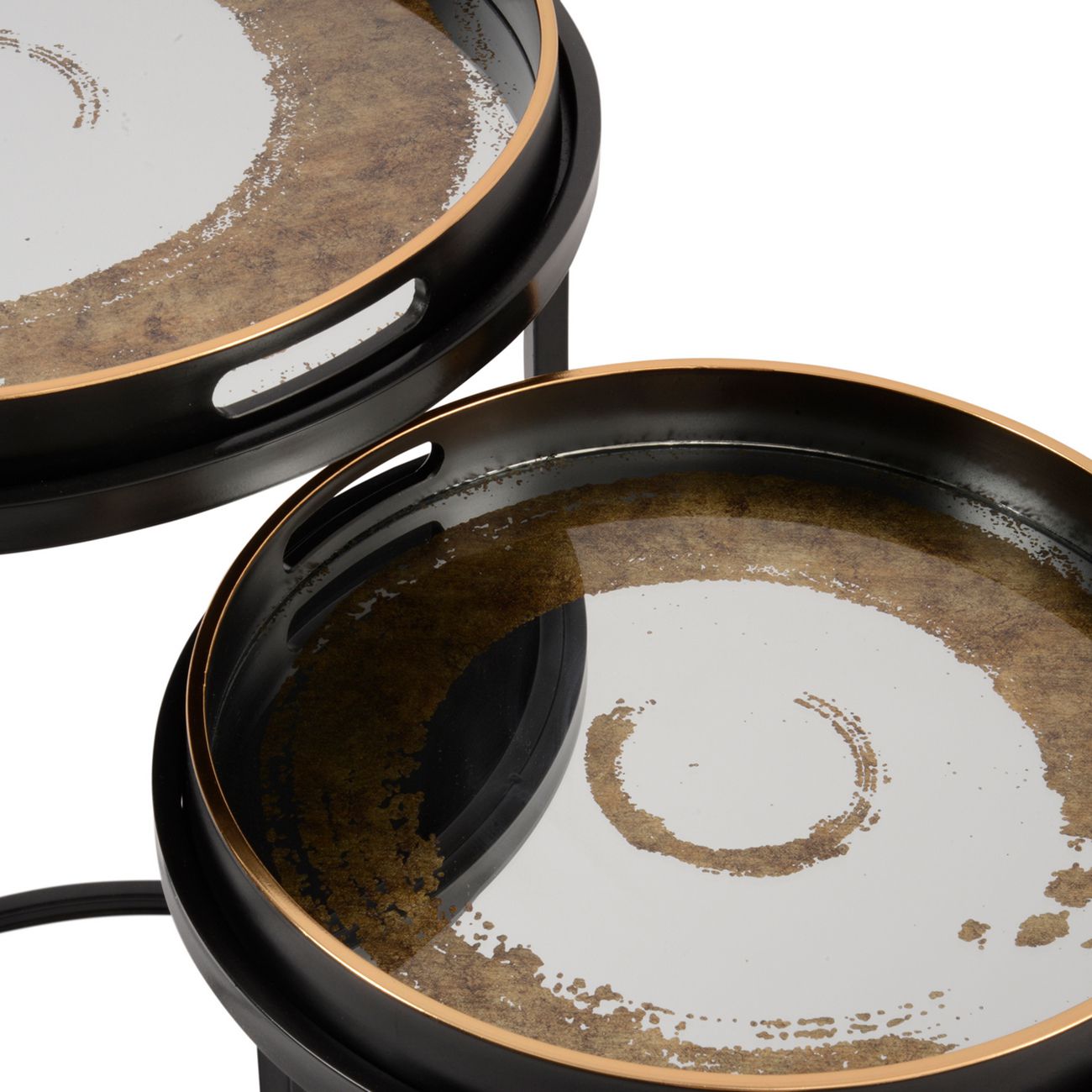 Mirrored Black and Gold Swirl Table Set