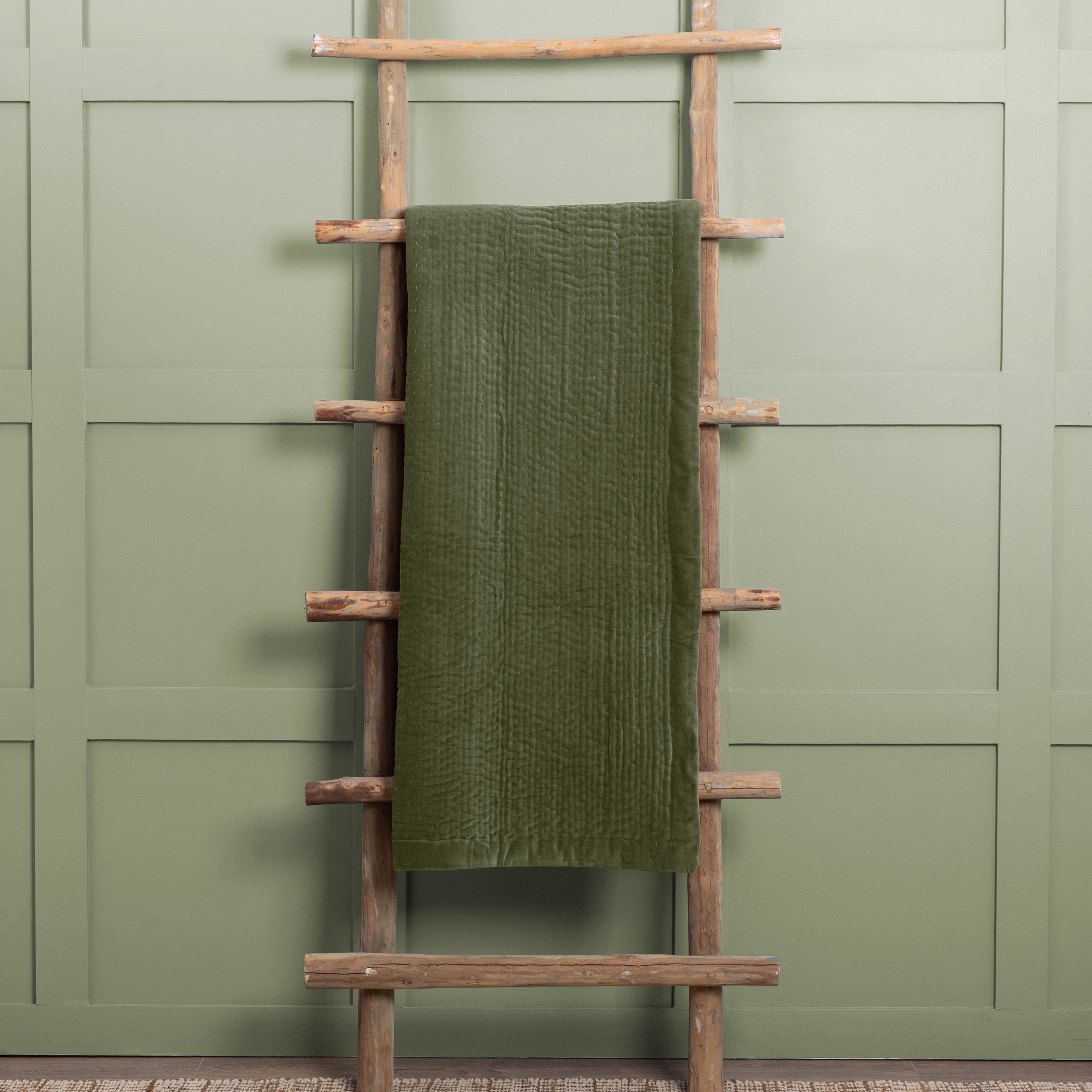 Haze Sage Quilted Velvet Throw