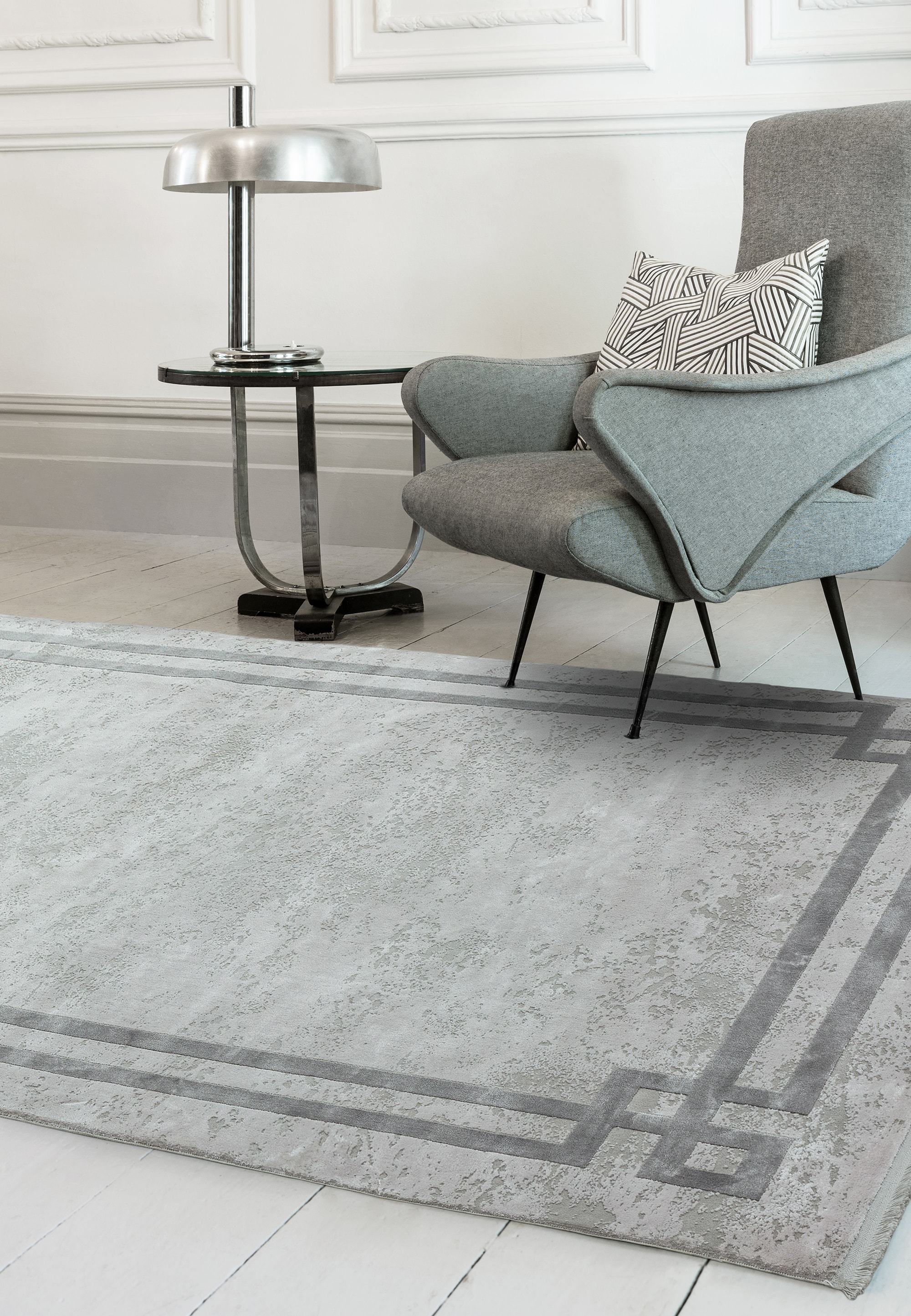 Olympia Rug OL03 Silver Grey Border