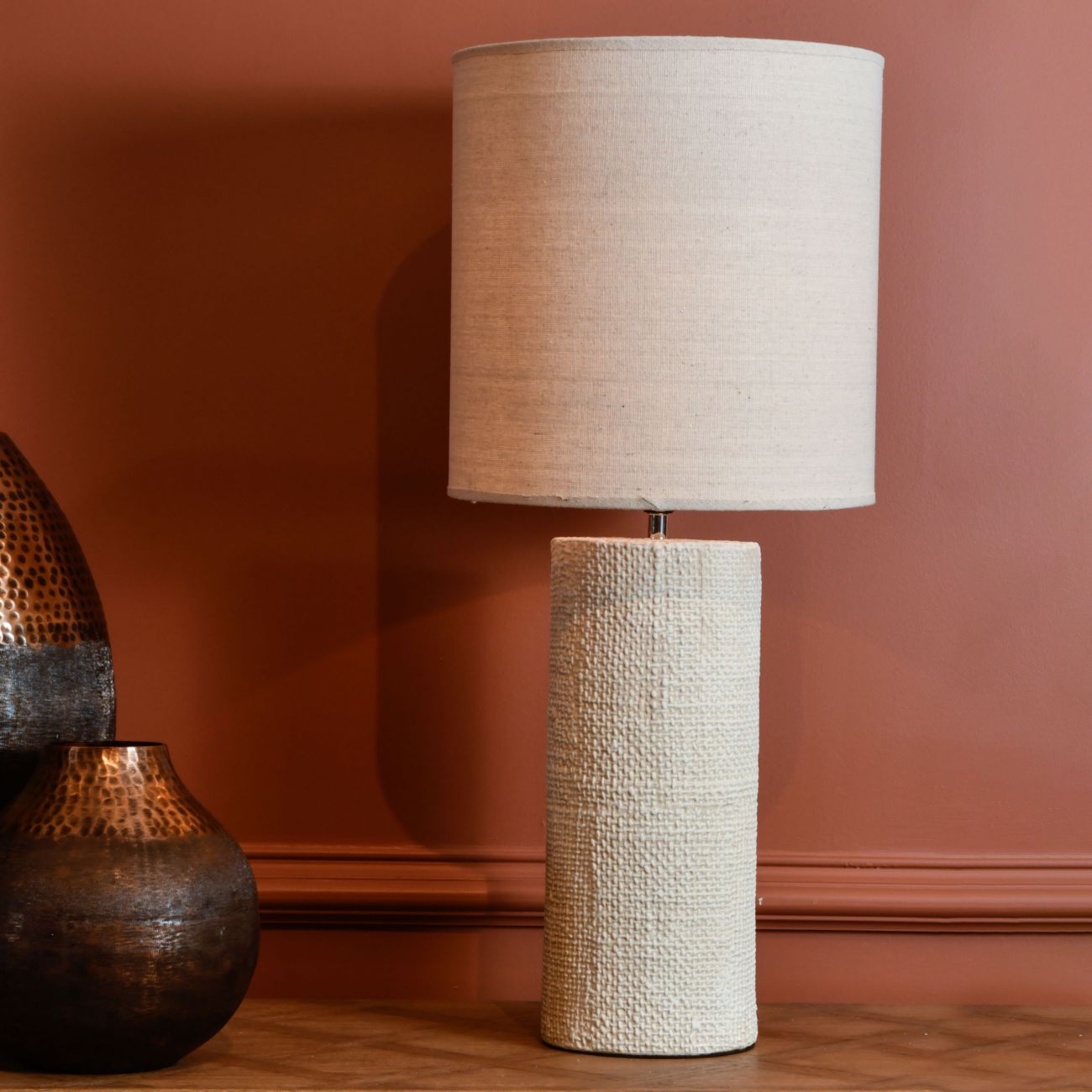 Textured Cream Porcelain Lamp with Shade