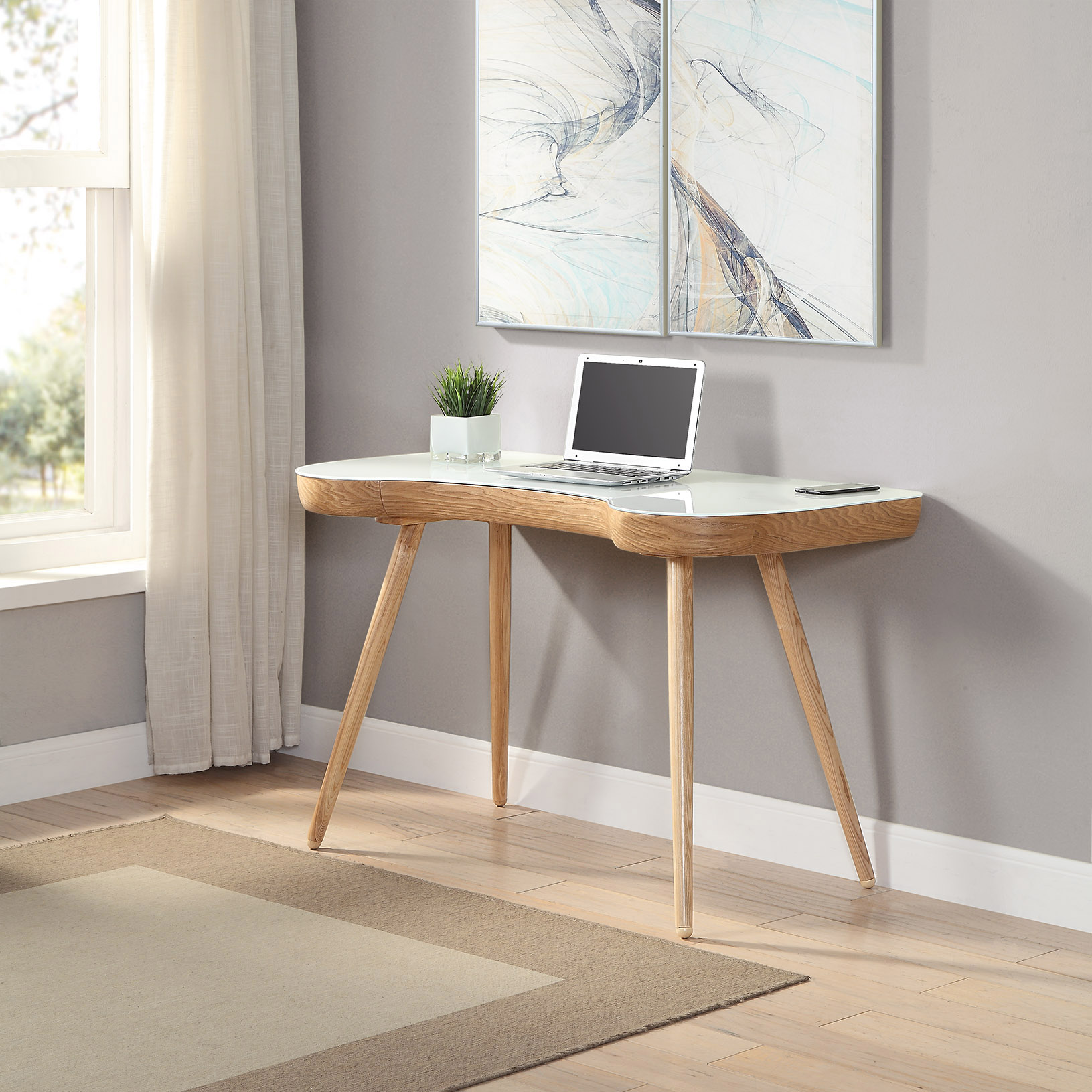 Miami Executive Desk Oak/White Glass