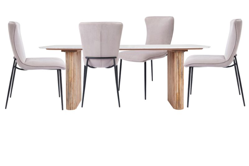Lille 200cm Dining Table and 4 Grey Nantes Dining Chairs - Bundle Deal