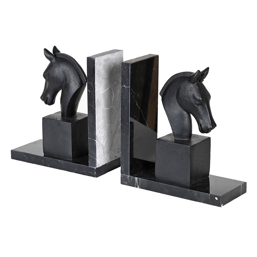 Black Marble Horse Bookends