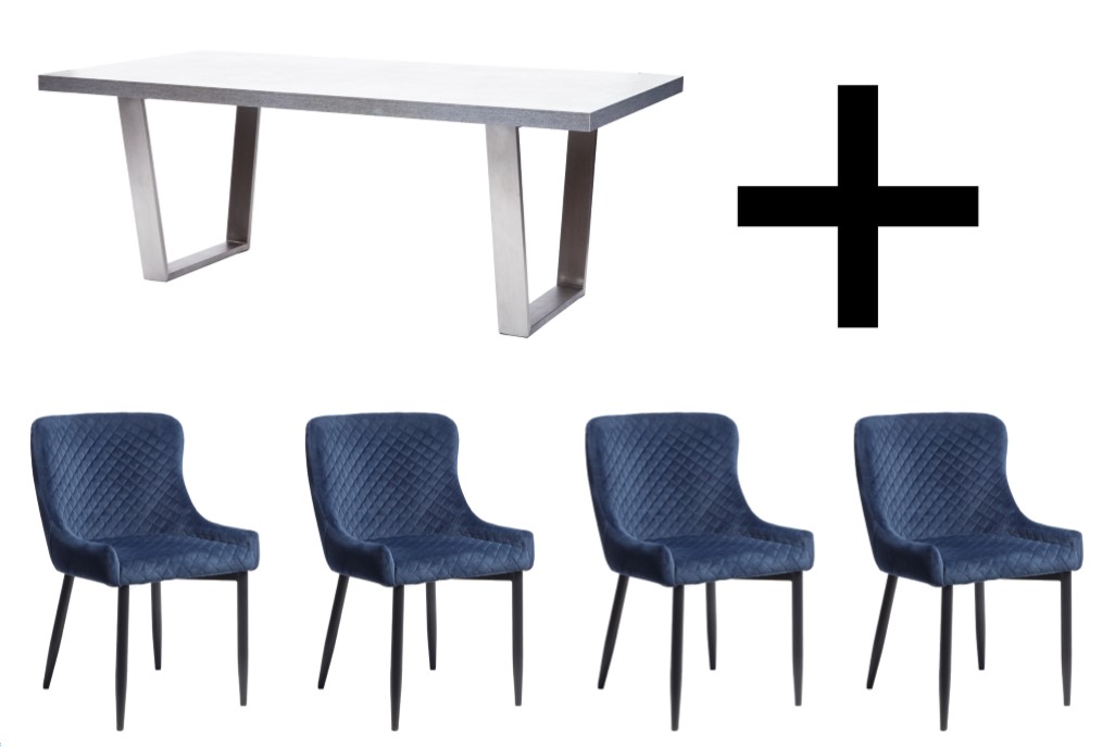 Hornby Dining Table and 4 Maxwell Dark Blue Velvet Chairs - Bundle Deal