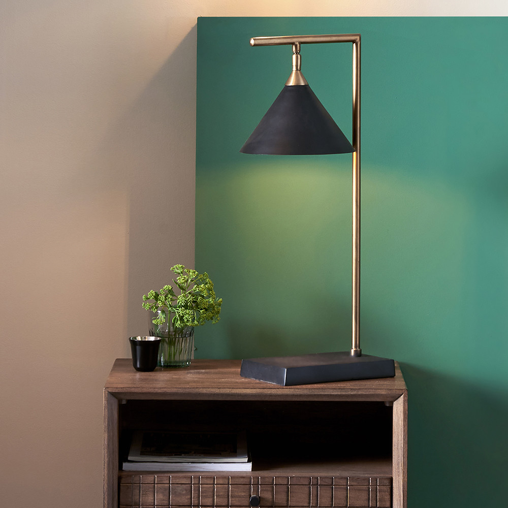 Zeta Matte Black and Antique Brass Table Lamp