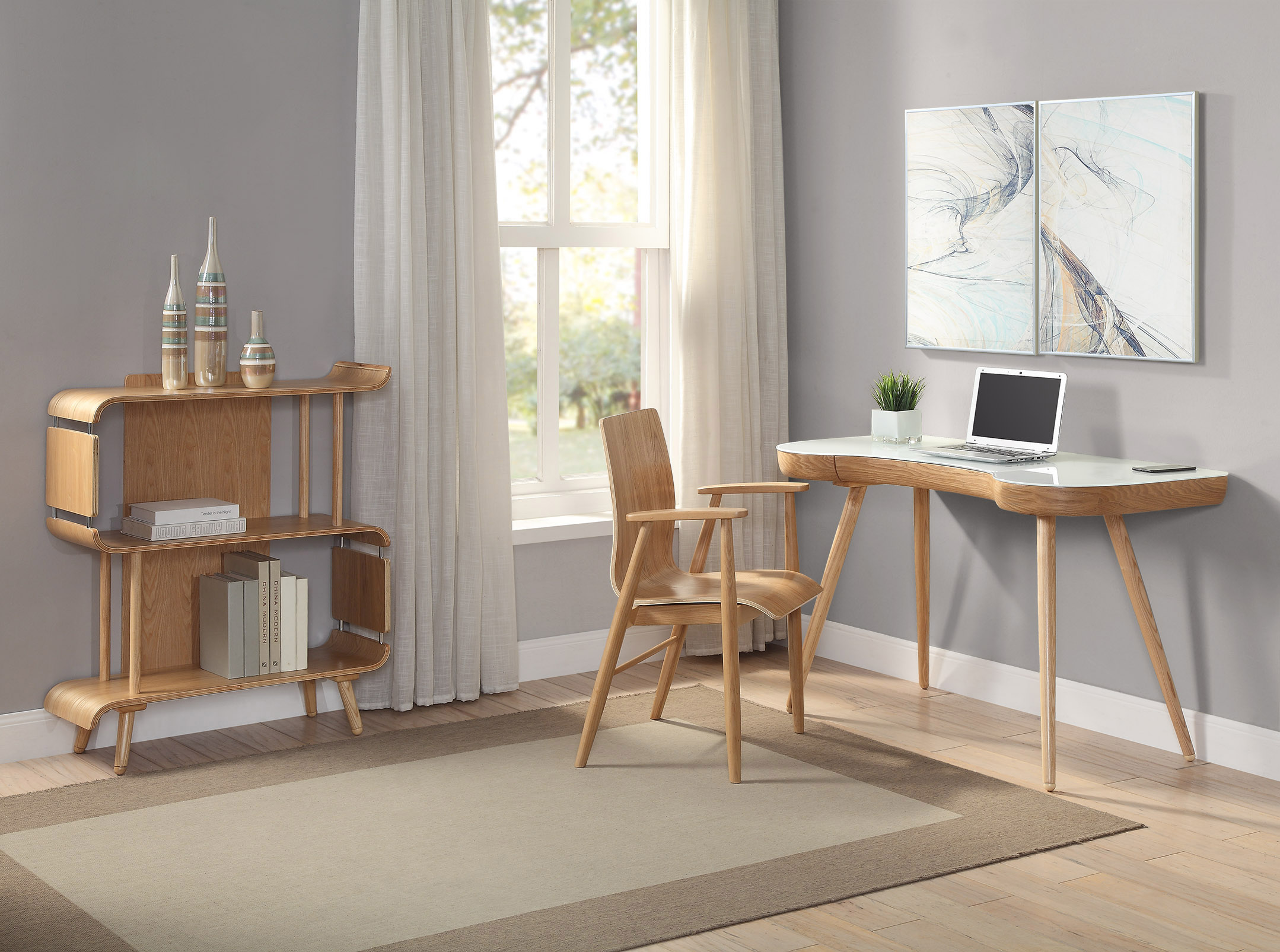 Miami Executive Desk Oak/White Glass