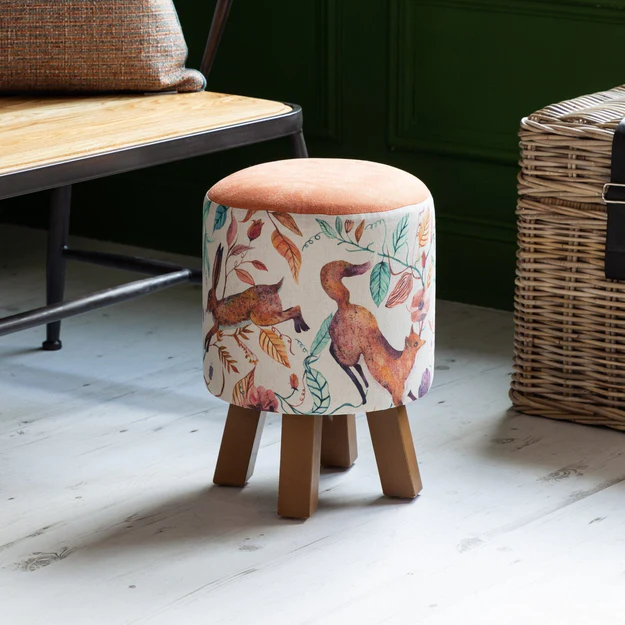 Leaping Into The Fauna Linen Lined Footstool