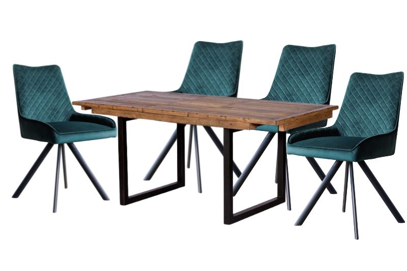 Ford 140cm Extending Dining Table and 4 Green Pero Dining Chairs - Bundle Deal