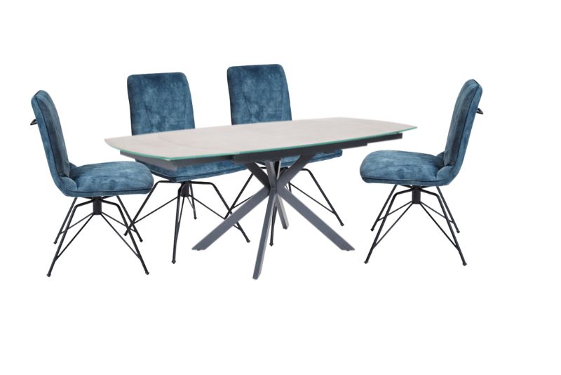 Tietro 140-200cm Extend Dining Table and 4 Teal Carter Dining Chairs - Bundle Deal