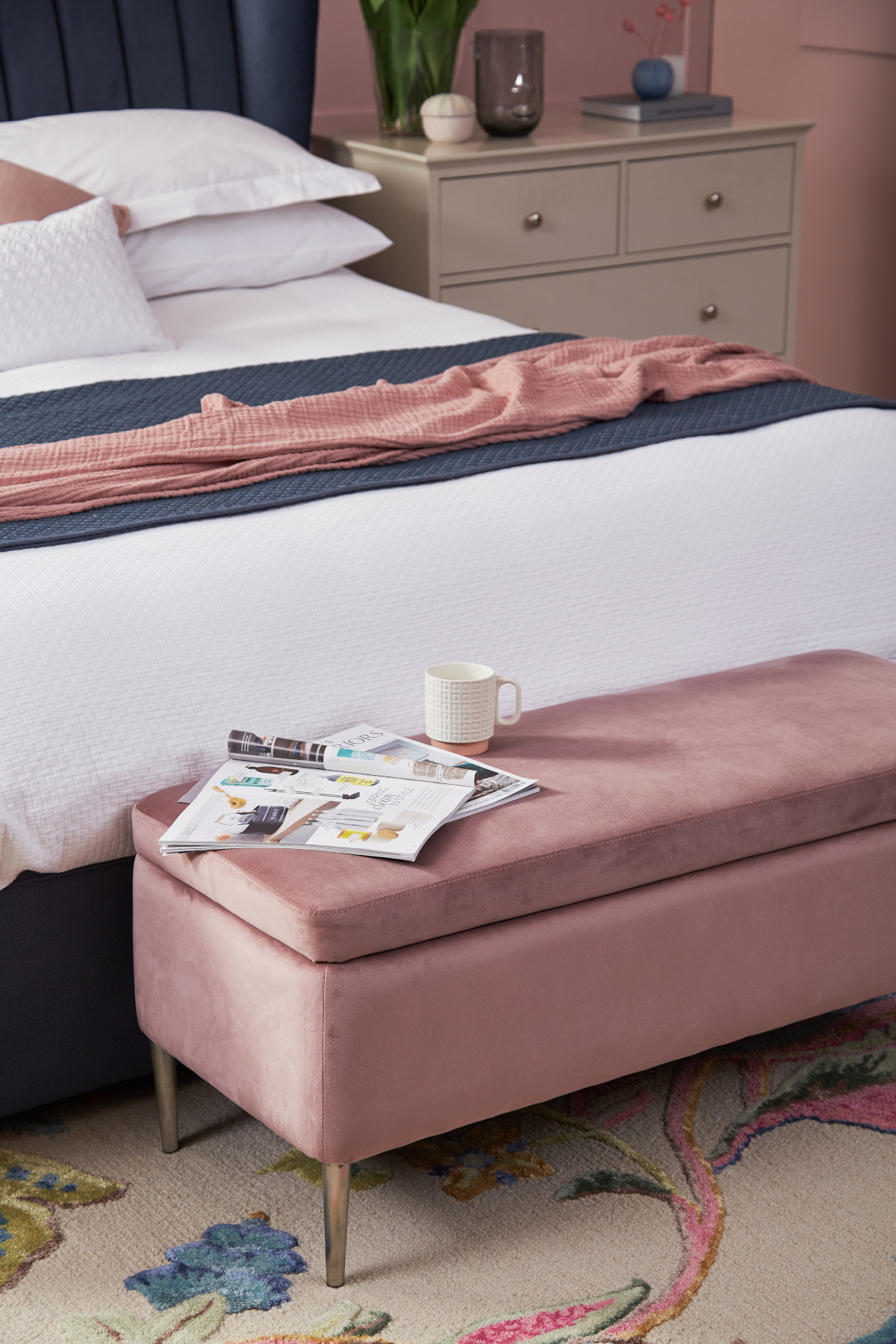 Hailey Pink Velvet Ottoman