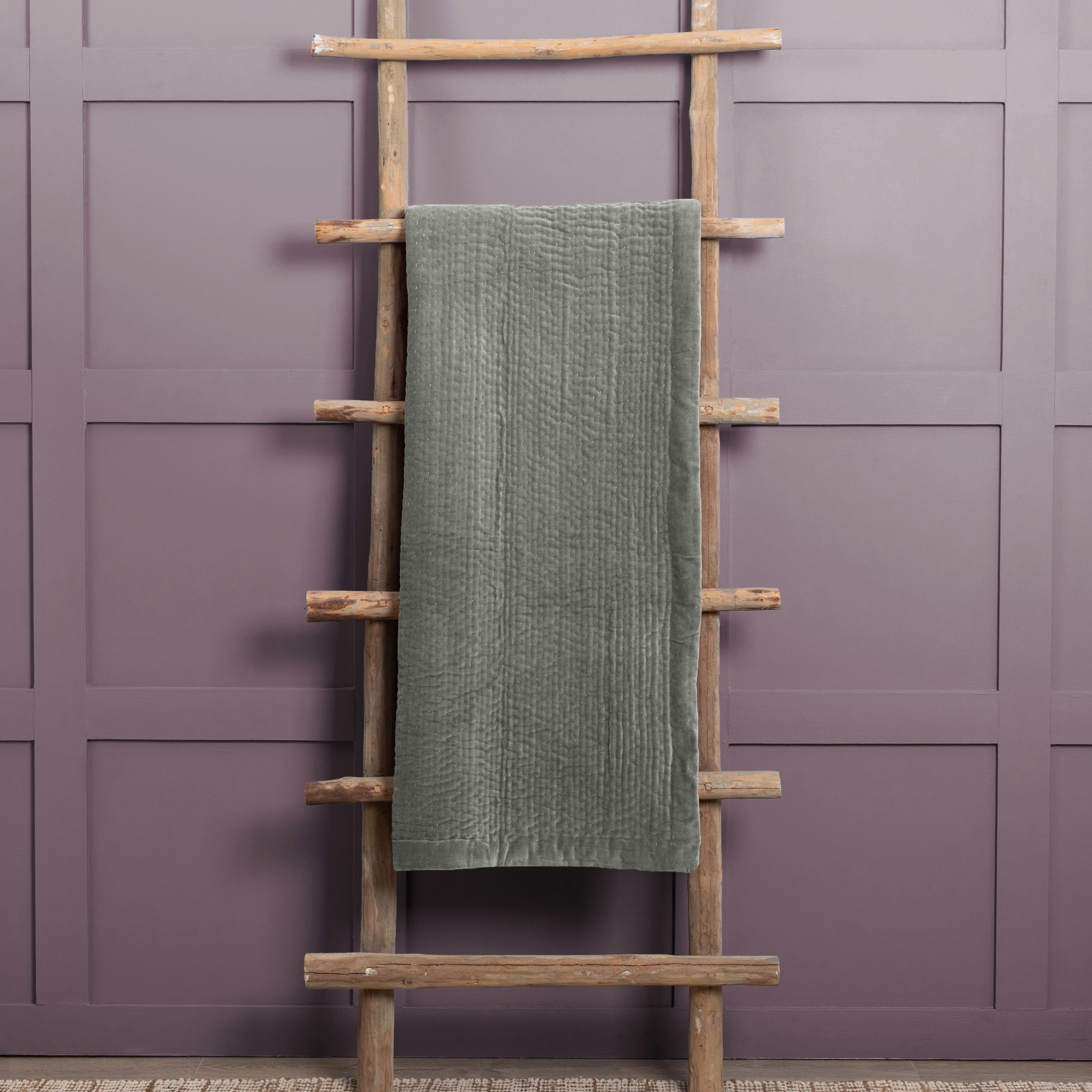 Haze Steel Quilted Velvet Throw