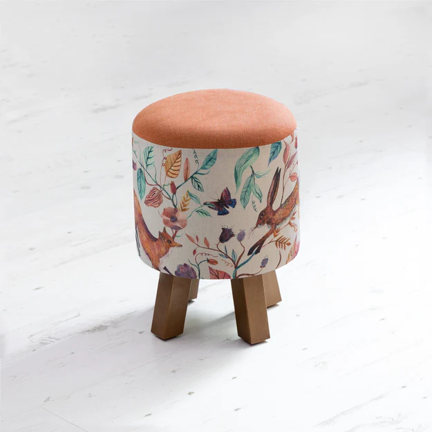 Leaping Into The Fauna Linen Lined Footstool