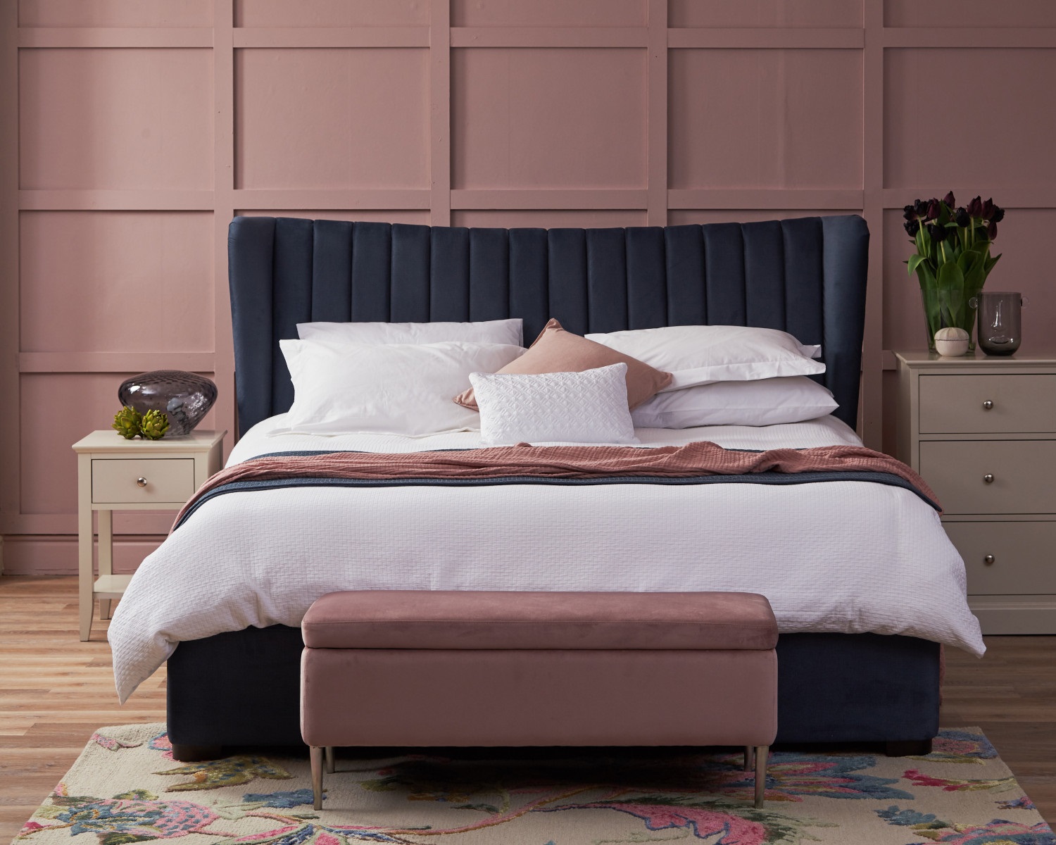 Hailey Pink Velvet Ottoman