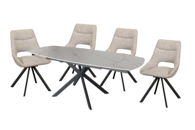 Easton 140-200cm White Extending Table and 4 Blake Chairs Light Grey Bundle