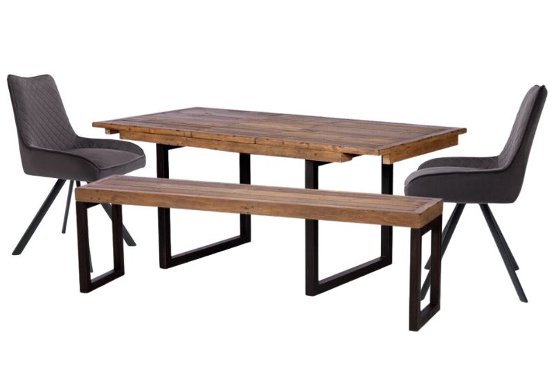 Ford 140cm Ext. Dining Table with 155cm Bench and 2 Grey Pero Dining Chairs - Bundle Deal